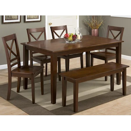 Rectangle Dining Table and ("X" Back) Chair Set with Bench